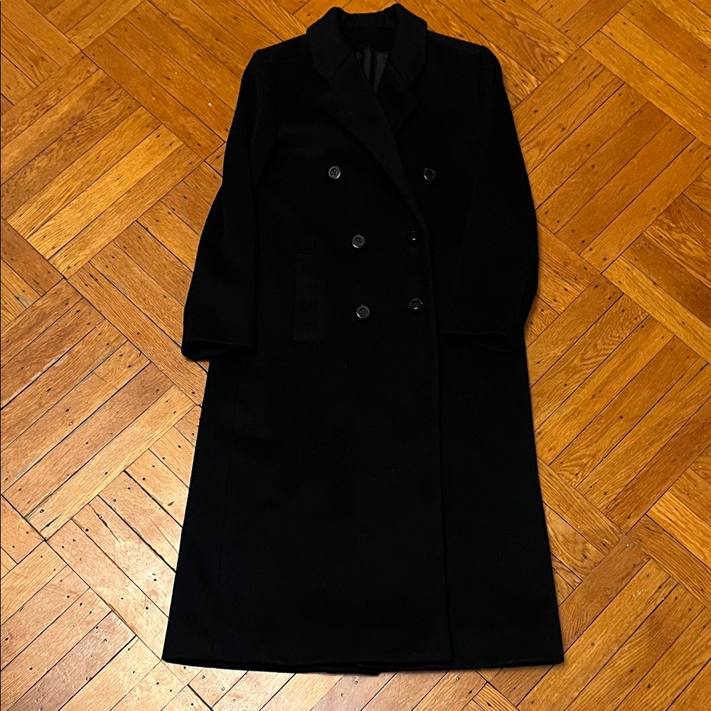 Vintage Black Wool Double-Breasted Coat | Tailored Minimalist XS